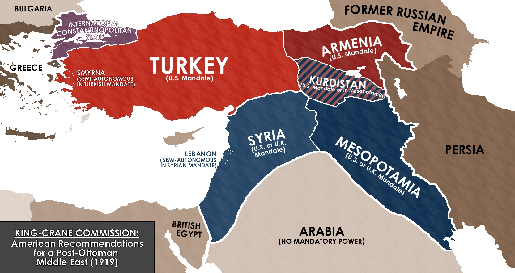 Σχέδιο των ΗΠΑ από το 1919 δείχνει τα κράτη που θα μπορούσαν να είχαν δημιουργηθεί στη Μέση Ανατολή